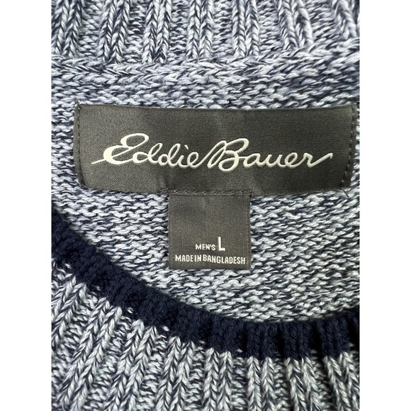 Eddie Bauer Sweater Mens Large Blue Marled Cotton Crewneck Pullover - Picture 4 of 9